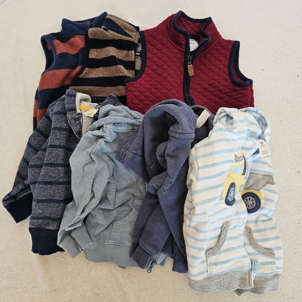 Bundle Of 7 Hoodies And Vests Size 18 Months Carters, Crazy 8, And Chick Pea